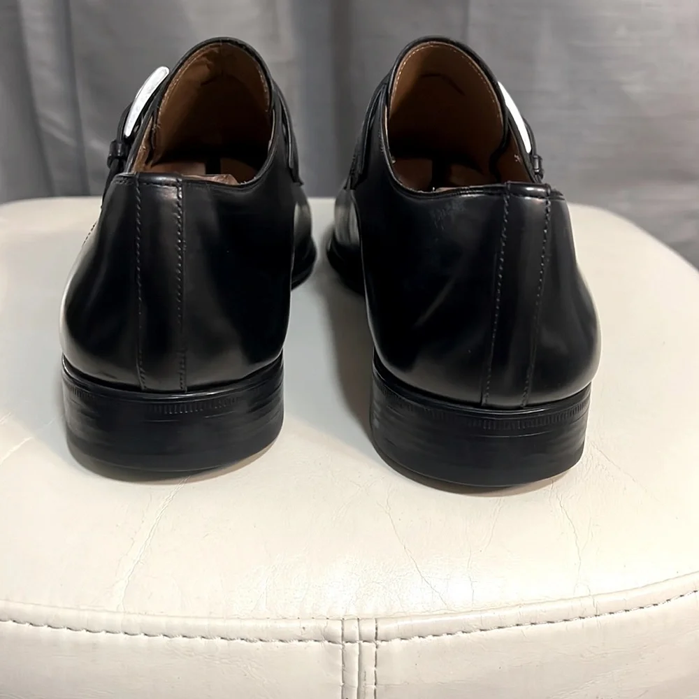 Magnanni Black Leather Monk Strap Loafers